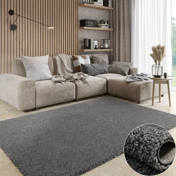 Wohnando Teppich MY-RUG Hochflorteppich Shaggy Star 100x100 cm, rund, Höhe: 38 mm, einfarbig, leicht glänzend, extra flauschig – Bild 1