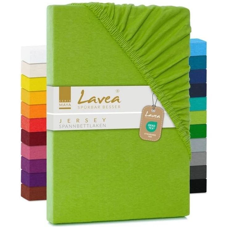 Lavea Spannbettlaken Maya, in Gr. 60x140, 90x200, 120x200, 140x200, 180x200 oder 200x220 cm, 100% Baumwolle, Gummizug: rundum, (1 Stück), Jersey Spannbetttuch für Topper, Boxspring- und Wasserbetten – Bild 3