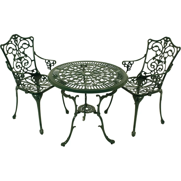 DEGAMO Jugendstil Bistroset 3-teilig, Aluguss, grün, Tisch 77cm rund – Bild 1