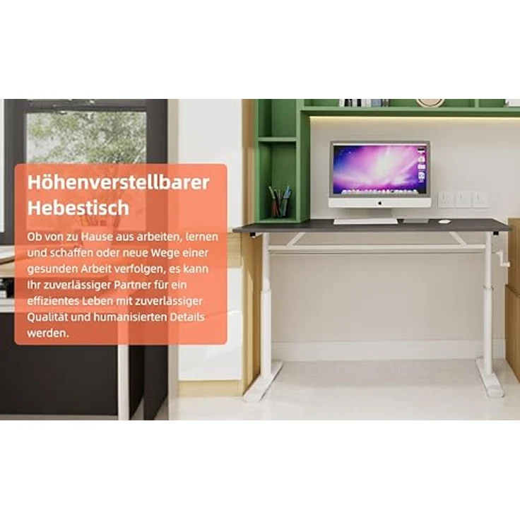 Ball & Cast Höhenverstellbarer Schreibtisch Manuell (60x120 cm), Tisch Computertisch für Erwachsene, Einfach & Zeitsparend Montierbar, Grau – Bild 6