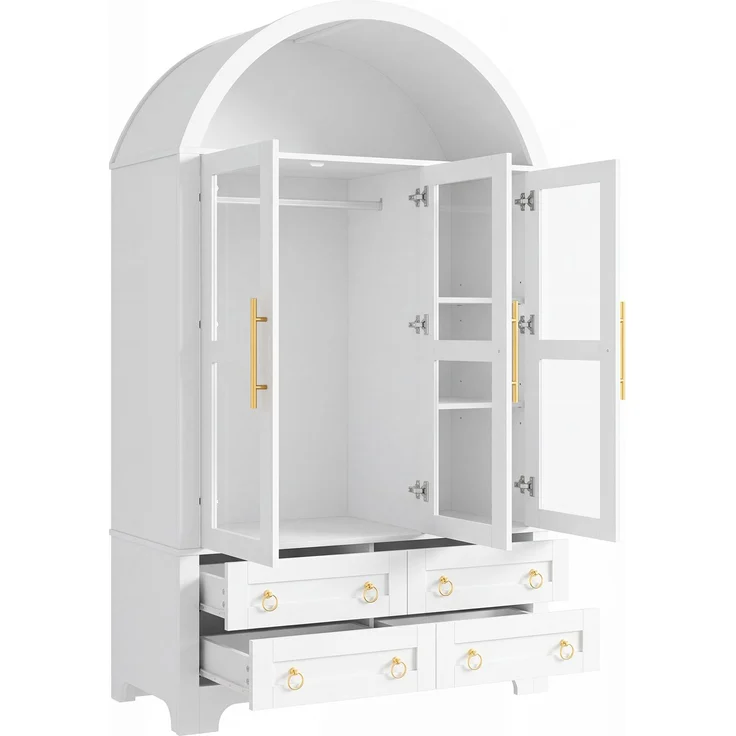 Kleiderschrank 110x50x186 cm in Weiß mit 3 Glastüren, 4 Schubladen und App-LED – Bild 6
