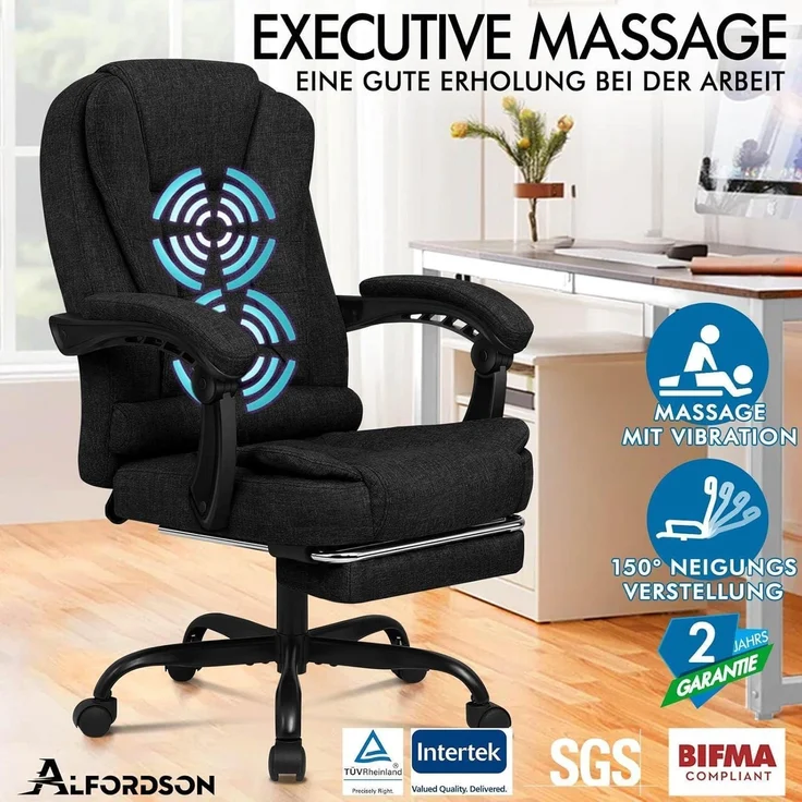 ALFORDSON Bürostuhl Gaming ergonomisch Schwarz Lordosenstütze Massage – Bild 5
