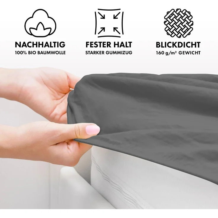 Jacobson Spannbettlaken BIO, Jersey Spannbetttuch, Bettlaken 160 g/m², 100% BIO-Baumwolle, Gummizug: rundum, GOTS zertifiziert – Bild 4