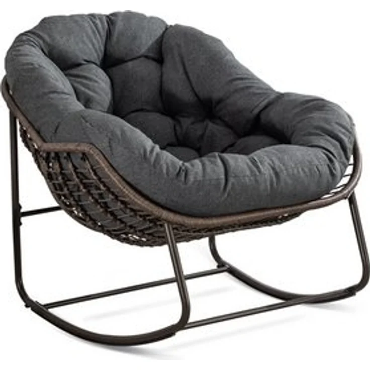 LVHOM Schaukelstuhl mit gepolstertem Kissen, Rattanstuhl mit Stahlrahmen, Lounge Sessel (Großformat B110.5cm x T94.5cm x H80cm,Dicke Kissen,160kg Tragfähigkeit, MEHRE FARBEN MEHRE OPTIONEN! Schaukelsessel umhüllendem Sitzgefühl & hoher Armlehne, 1 St),... – Bild 6