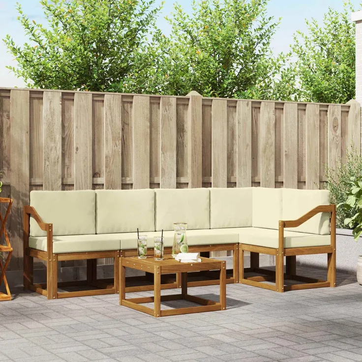 vidaXL Outdoor-Sofagarnitur mit Kissen 6 pcs Natur und Creme 3366443