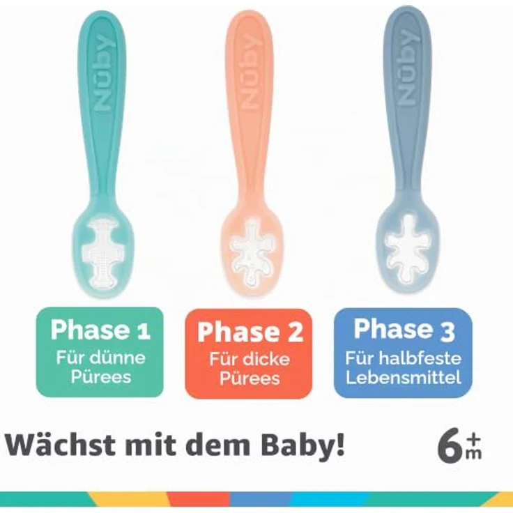 Nuby Baby Erster Löffel-Set – Silikon – Leicht zu Greifen und Halten – 3er-Pack – ab 6 Monaten | Pastellfarben – Bild 5