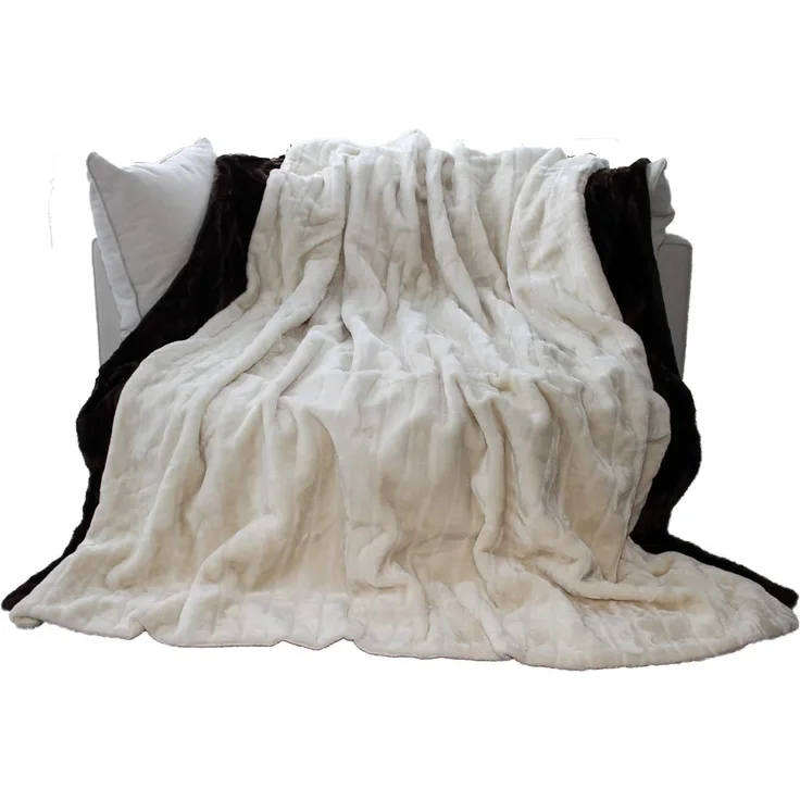 Brandsseller Felldecke, Hochwertige Kuscheldecke, Decke, Wohndecke, Nerzdecke, Plaid, Webpelzdecke, Tagesdecke Creme-Weiß
