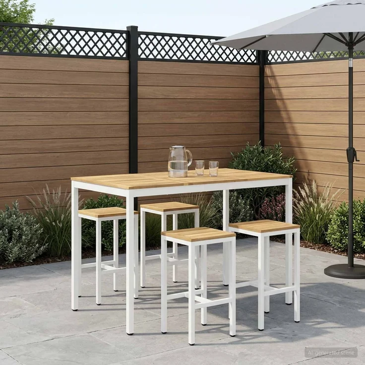 vidaXL Gartenbar-Tisch NAARDEN Weiß gewaschen 147 x 88,5 x 105 cm 901785 – Bild 1