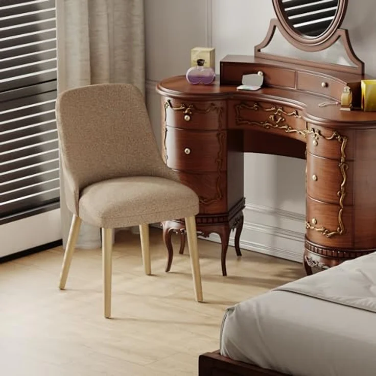 COLAMY Esszimmerstühle 2er Set, Gepolsterter Stuhl mit Holzbeinen, Hohe Rückenlehne für Esszimmer/Restaurant/Café, Kamel – Bild 7