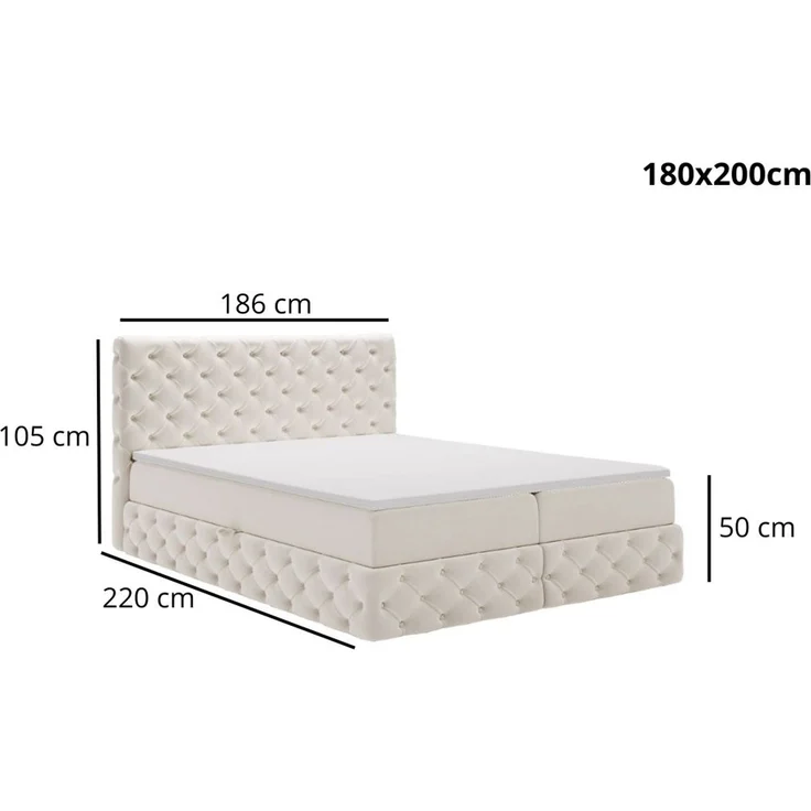 GRAINGOLD Canolo Doppelbett 180x200, Boxspringbett mit zwei Bettkästen, Glamour Stil, Velour-Stoff, Schwarz – Bild 7