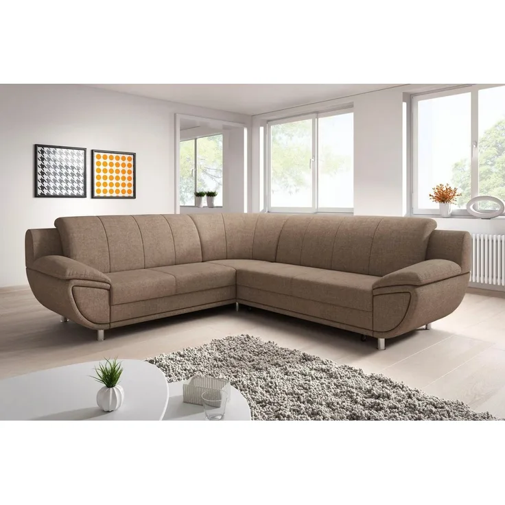 TRENDMANUFAKTUR Ecksofa Rondo II, zeitlos & elegant, bequeme Armlehnen, L-Form, wahlweise mit Federkern, wahlweise mit Bettfunktion, B/T 247/267cm