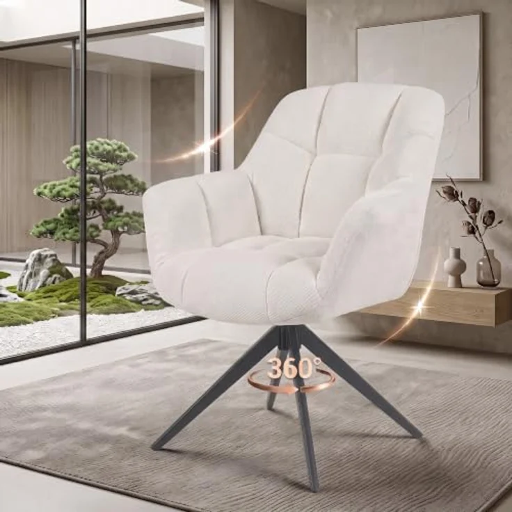 DUBI Möbel Drehstuhl Mika-Mila, creme, 360° drehbar, Metallgestell, 125 kg Belastbarkeit, 65x81x66 cm – Bild 9