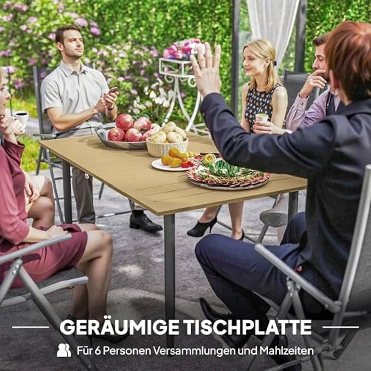 Outsunny Gartentisch mit Schirmloch, Lamellendesign (Campingtisch aus Stahl, 1-St, Balkontisch), für Garten, Balkon, Braun – Bild 4