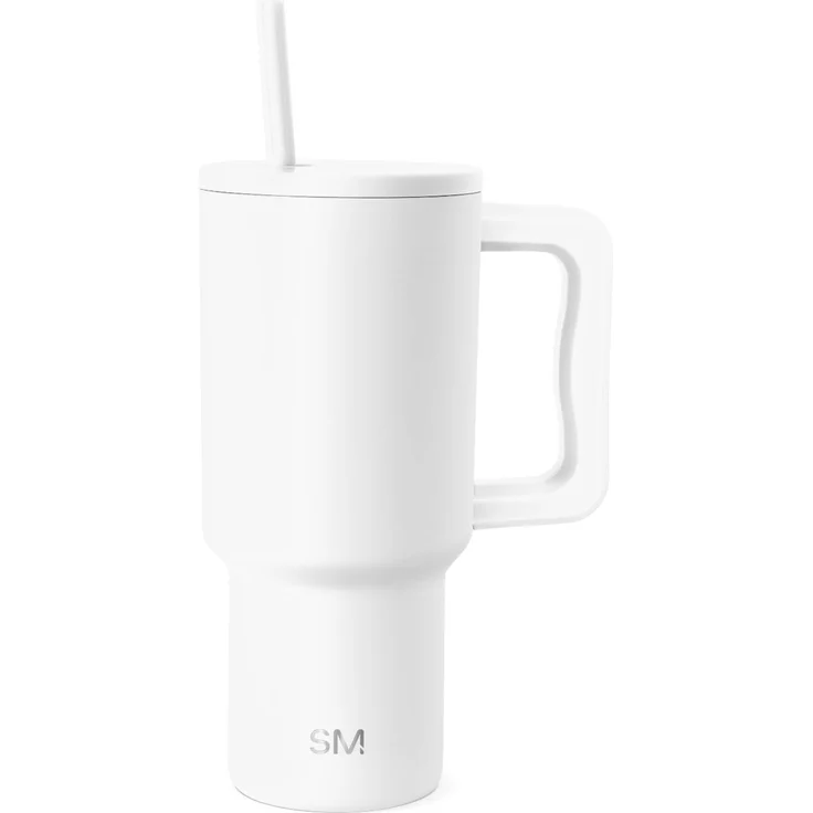 Simple Modern Thermobecher mit Strohhalm und Griff | Isolierter Edelstahl-Trinkbecher Eiskaffee-Reisebecher | Geschenke für Frauen und Männer | Trek | 890ml | Winter White