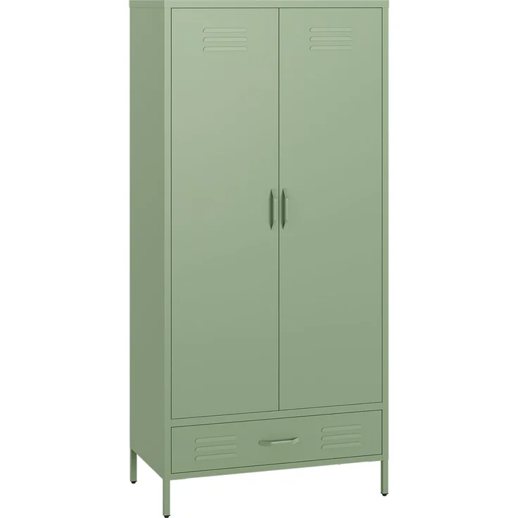 skølm 'Atria' Kleiderschrank mit Schublade, Metall, 170x45x80 cm, grün, Garderobe mit 4 Fächern und 2 Kleiderstangen – Bild 2