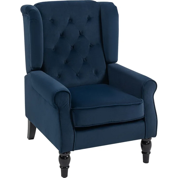 Wohnora-Gepolsterter Loungesessel mit breiter Sitzfläche, Holzbeinen, klassischem Stil, sehr bequem, 74 x 86 x 102 cm, dunkelblau,H 102cm x T 74cm x B 86cm,Blau