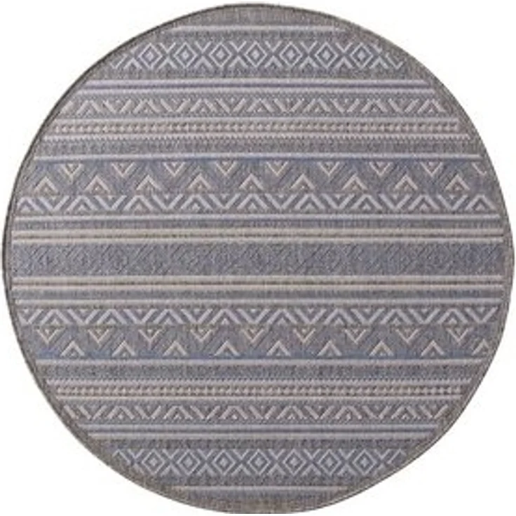 TaraCarpet Teppich Regina Teppich aus robustem Flachgewebe für In und Outdoor, rund, Höhe: 7 mm, Küche Wohnzimmer Terrasse Garten Balkon Boho blau 160x160 – Bild 6
