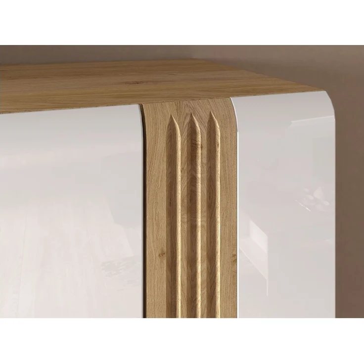 Vitrinenschrank Eiche Castello Nb. mit Hochglanz weiß AKRON-131 MDF Front mit edler Fräsung, B/H/T: ca. 65/196/42 cm – Bild 5