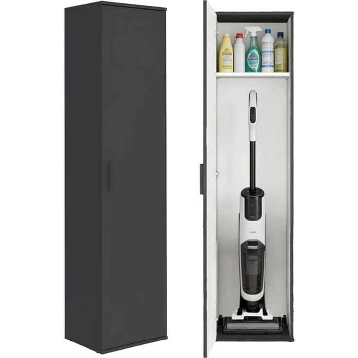 mokebo Mehrzweckschrank schmal (42 cm) 'Der Kompakte' in Anthrazit, schmaler Haushaltsschrank mit 1 Tür & 3 verstellbaren Fachböden - 180 cm hoch - Universalschrank für Flur, Bad oder als Putzschrank – Bild 4