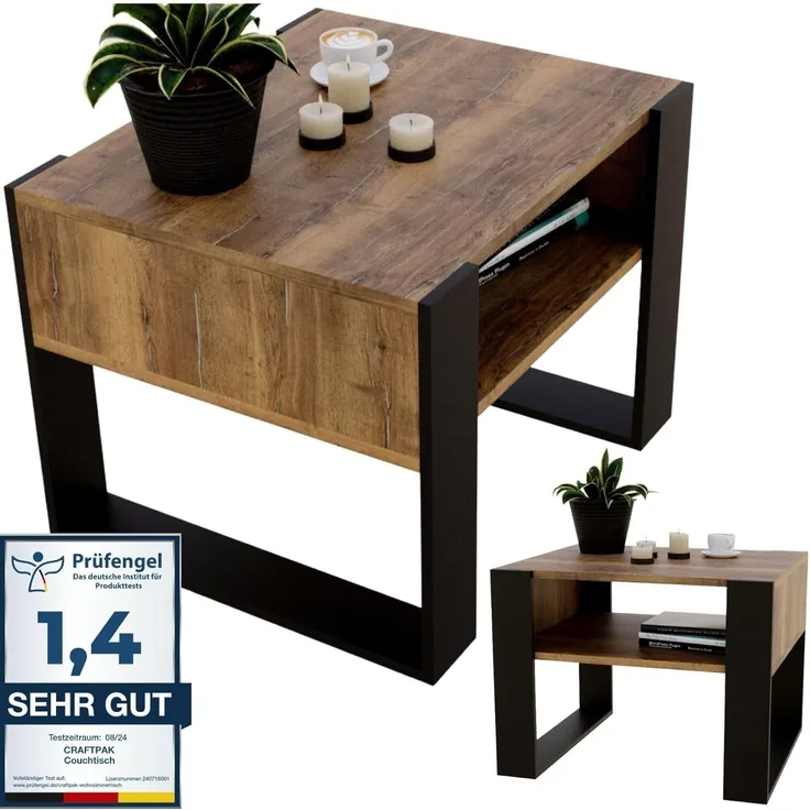 CraftPAK Couchtisch aus hochwertigem Holz mit Ablagefläche - Größe 53 6T x 65B x 45H cm, Couchtisch