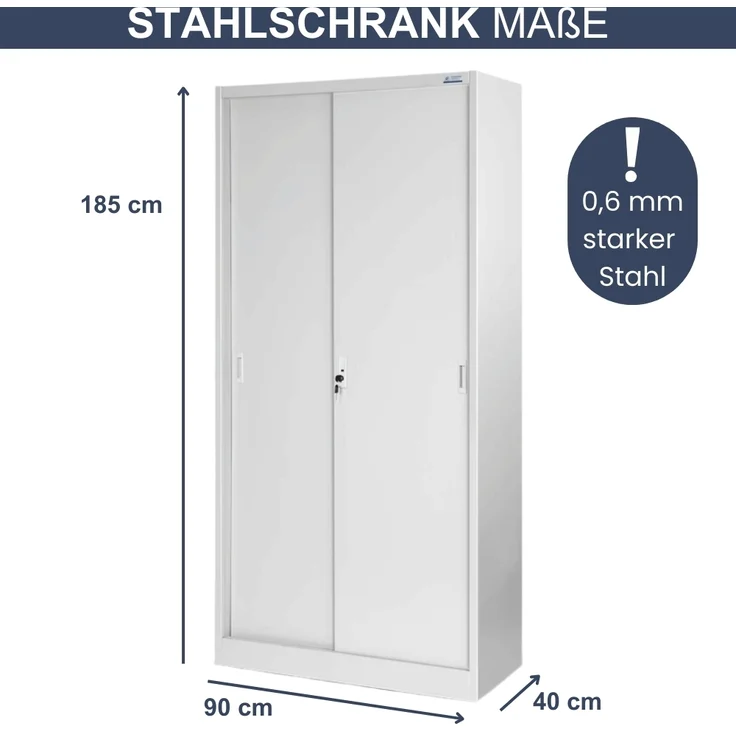 Aktenschrank abschließbar ROLF - Schiebetüren, 5 Ebenen | Büroschrank aus Stahl Metallschrank Werkstatt Mehrzweckschrank Werkzeugschrank, 185x90x40cm Grau – Bild 2