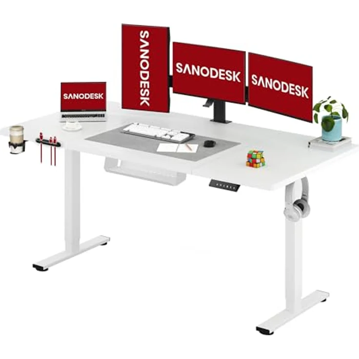 SANODESK Elektrisch Höhenverstellbarer Schreibtisch 180x80 cm – Ergonomischer Steh-Sitz Tisch mit Memory-Funktion für Homeoffice und Heimbüro,weiß, Computertisch, Standing Desk – Bild 2