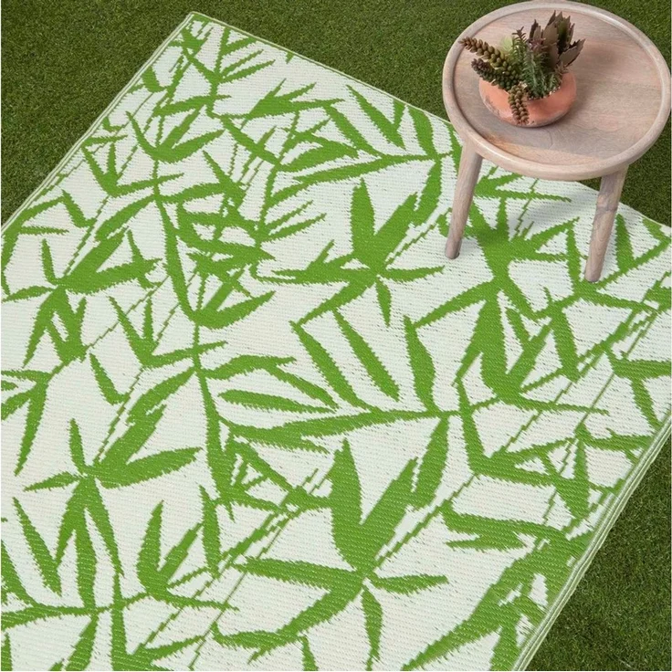 Homescapes Outdoorteppich Outdoor-Teppich Zena 120x180 cm – grün-weiß, floral gemustert, Höhe: 20 mm – Bild 1