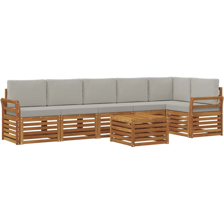 vidaXL Outdoor-Sofagarnitur 7 stk. 6-Sitzer Natur und Hellgrau 3374931 – Bild 2
