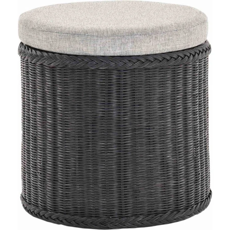 Krines Home Wäschekorb Rattan Sitzhocker mit Stauraum Rund Badhocker Sitz gepolstert Deckel, mit gepolstertem Deckel, mit herausnehmbarem Inlett – Bild 1