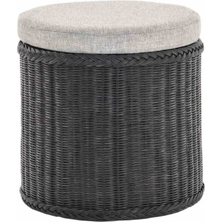 Krines Home Wäschekorb Rattan Sitzhocker mit Stauraum Rund Badhocker Sitz gepolstert Deckel, mit gepolstertem Deckel, mit herausnehmbarem Inlett
