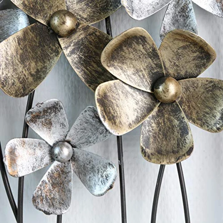 Casablanca 3D Metallbild Wanddeko Blumen und Blätter, moderne Wanddekoration in Braun, Gold und Creme, 58 x 89 cm – Bild 4