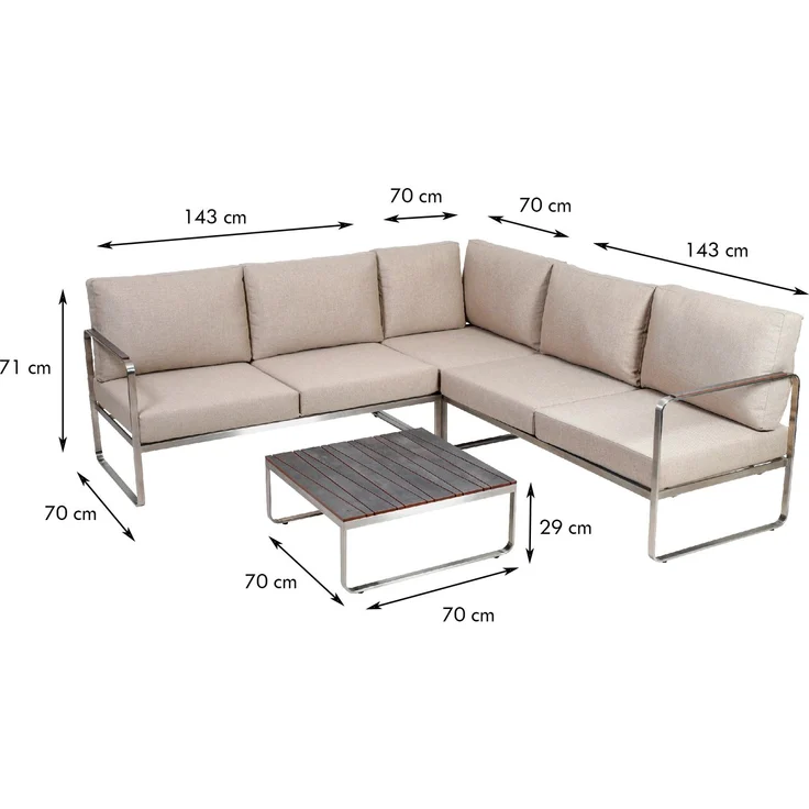 greemotion 'Sydney' Lounge-Set, 4-teilig, Edelstahl-Ecksofa-Set mit Tisch und Polstern – Bild 5