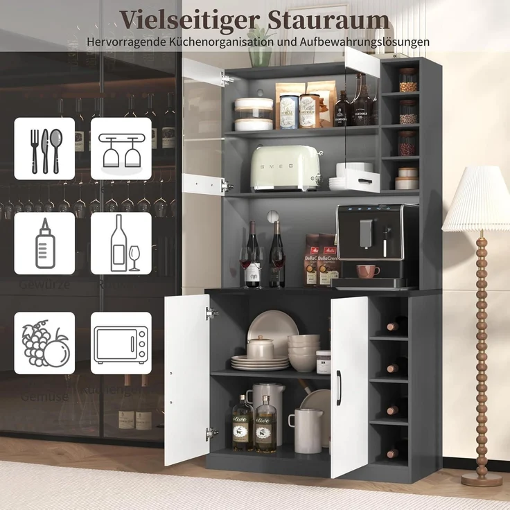 Küchenschrank Buffet Highboard aus Holz mit LED – Bild 5