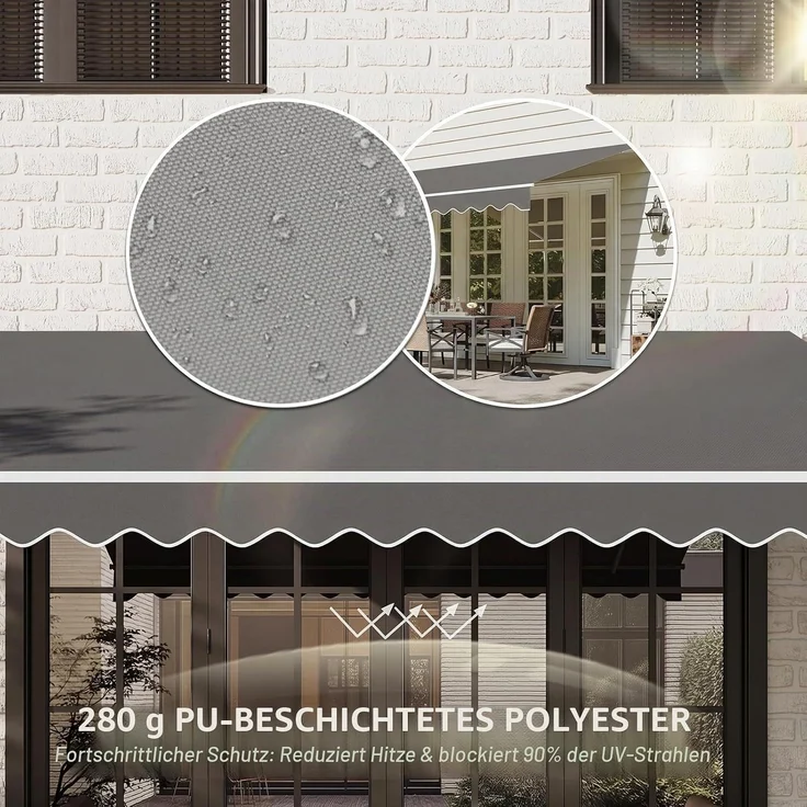 Aoxun Gelenkarmmarkise, Markise Balkon für die Terrasse/Garten mit Handkurbel, UV-beständige und wasserdichte Überdachung, Markise Sonnenschutz, 2,5 x 2 M, Grau – Bild 6