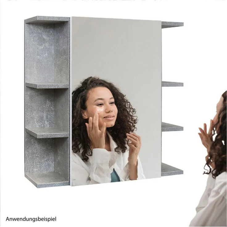 Stabilo Sanitär Hängeschrank Eintüriger Spiegelschrank in Marmor Optik mit 6 Seitenflächen (1-St) Spiegelschrank mit 6 Seitenflächen – Bild 1
