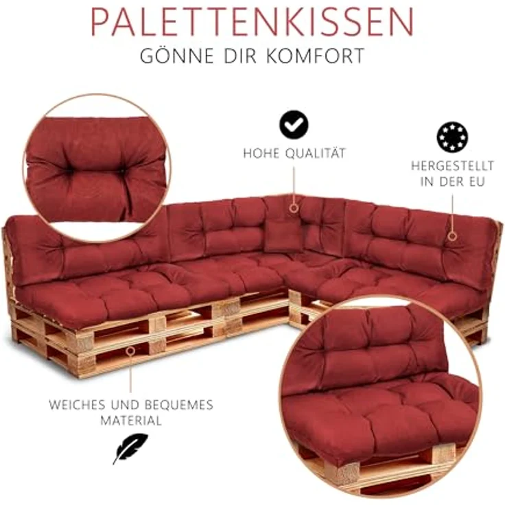 Palettenkissen Set Wetterfest – Sitzkissen für Europaletten – Palettenpolster, gefüllt mit granuliertem Poulirette-Schaum – Inkl. 3x Sitzkissen 120x80 +Rückenlehne 120x40 sowie 60x40 & 40x40 – Bild 9
