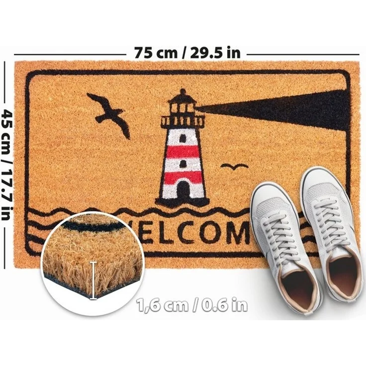 BRUBAKER Fußmatte Welcome mit Leuchtturm - 45 x 75 cm Schmutzfangmatte, Rechteckig, Höhe: 15 mm, Fußmatte für Außen und Innen aus Kokos - Wetterfest und Rutschfest – Bild 4