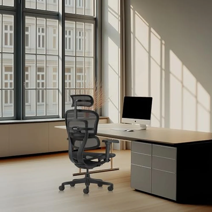 hjh OFFICE Bürostuhl ergonomisch ERGOHUMAN Signature GEN2 Originales Design, Bürosessel mit Flexibler Lendenwirbelstütze, Netzbespannung, Schwarz – Bild 8