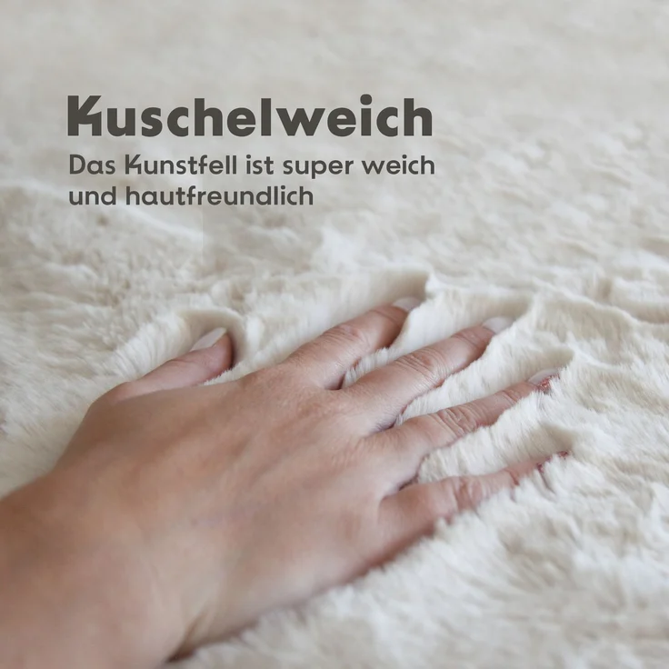 Hochflor Teppich für Wohnzimmer Schlafzimmer - 120x60cm - Flauschiger Fellteppich Shaggy Modern Extra weich Kunstfell - Fell Imitat offwhite 60x120cm – Bild 3