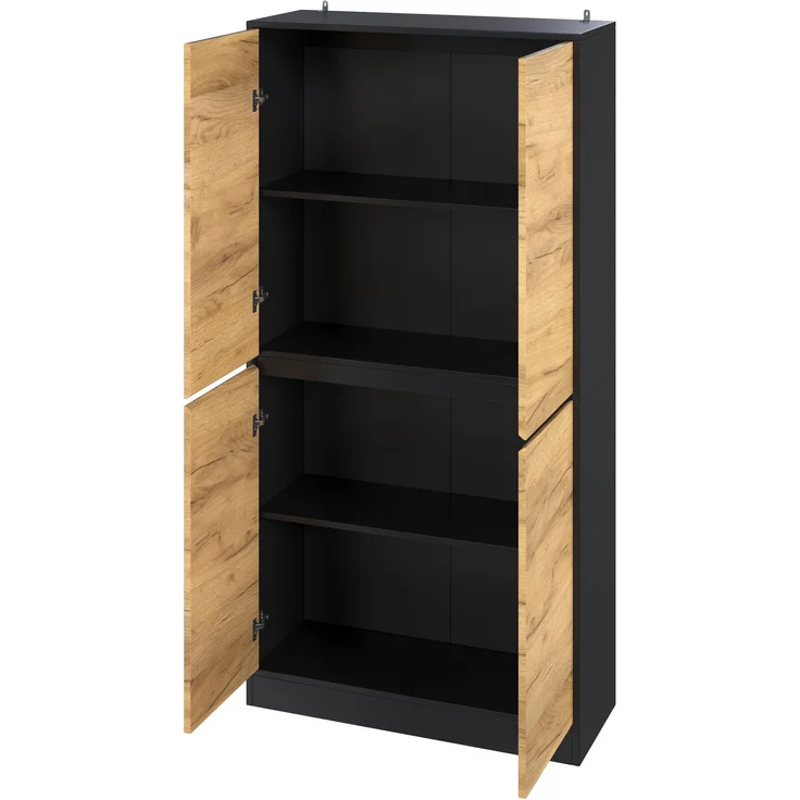 Flieks Aktenschrank 80 x 35 x 180 cm mit verstellbaren Einlegeböden, Soft-Close-Türen und Stauraum, Schwarz-Eiche – Bild 6