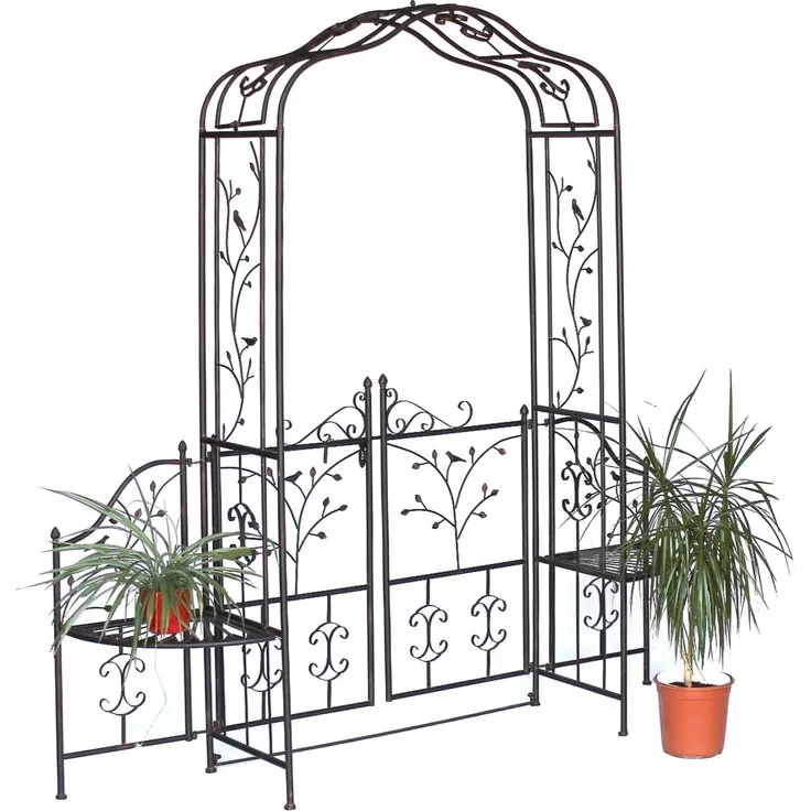 Rosenbogen mit Tür Metall 18602 Torbogen Gartentor Eisen Rankhilfe Rankgitter Rundbogen Tür