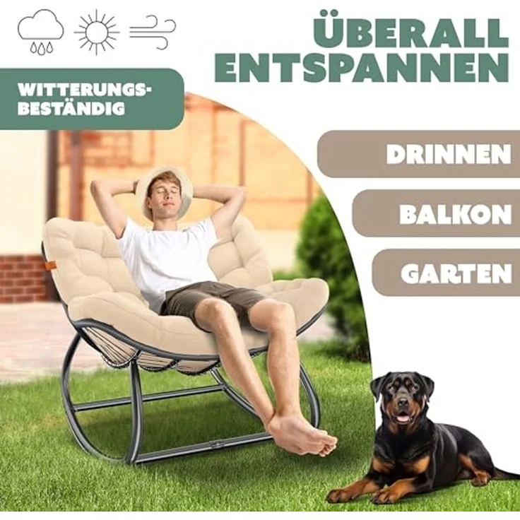 KESSER® 'XXL Chillexer' Schaukelstuhl mit Rutschfesten Füßen, für drinnen & draußen, Witterungsbeständig, Stahl / Polyester beige, 100 x 100 x 85 cm – Bild 5