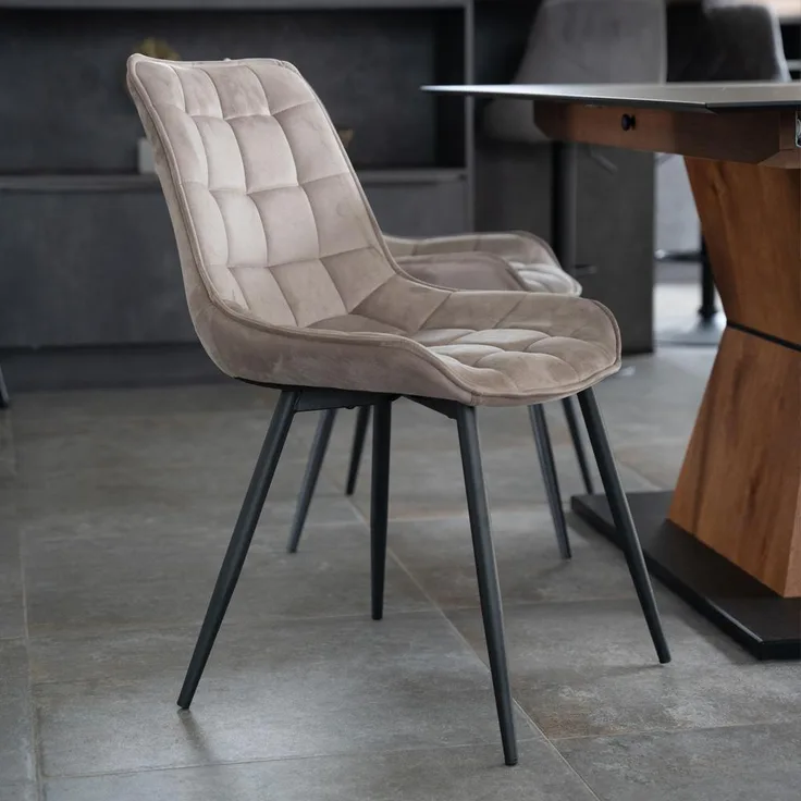 HOME DELUXE Polsterstuhl Esszimmer Samt IKALO – 2er Set Hellbraun