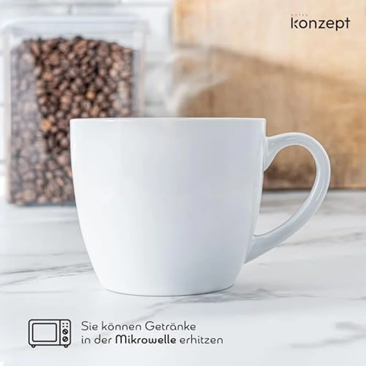 KONZEPT Tasse Kaffeetassen Set 6er 230 ml mit Untertassen Weiß für 6 Personen, 6-tlg, Weiß – Bild 3