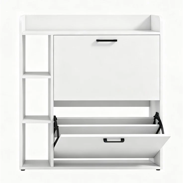 ZUBALIYA Schuhschrank (83 x 24 x 90,5 cm), 2 Schubladen, Verstellbare Einlegeböden, Stauraum für Flur und Eingangsbereich, Weiß – Bild 6