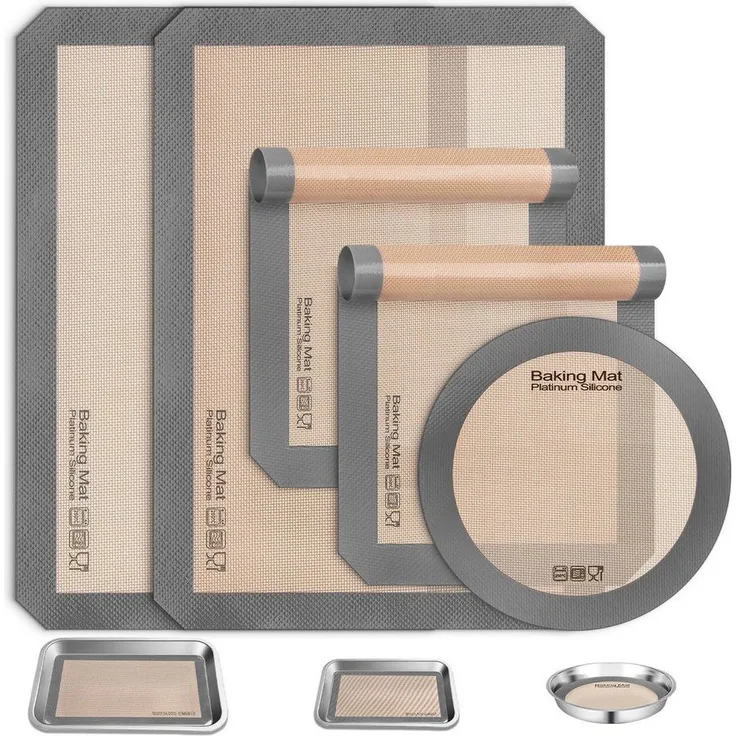 BlingBin Backmatte 5er-Set Antihaft Backmatte Silikon Backofen 250°C/480°F zum Backen, Silikon + Glasfaser (5 Stück, 5-tlg, 5 Blätter), Wiederverwendbare Backmatte für Kekse Backen Zubehör
