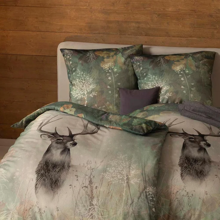 Estella Kuschel Flanell Bettwäsche 155x220 Wilbur moos grün Hirsch Herbst 4444-500 – Bild 3