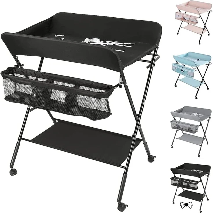 Wickeltische, Wickeltisch und Badewanne, 2-in-1, für Babys von Geburt bis 12 Monate (bis zu 25 kg), faltbar und tragbar, Wickeltisch für Babys (schwarz) – Bild 1