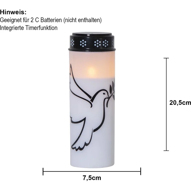 LED Grabkerze -Dove', Tauben-Motiv, Timer, warmweiß, flackernd, H 20,5cm – Bild 4