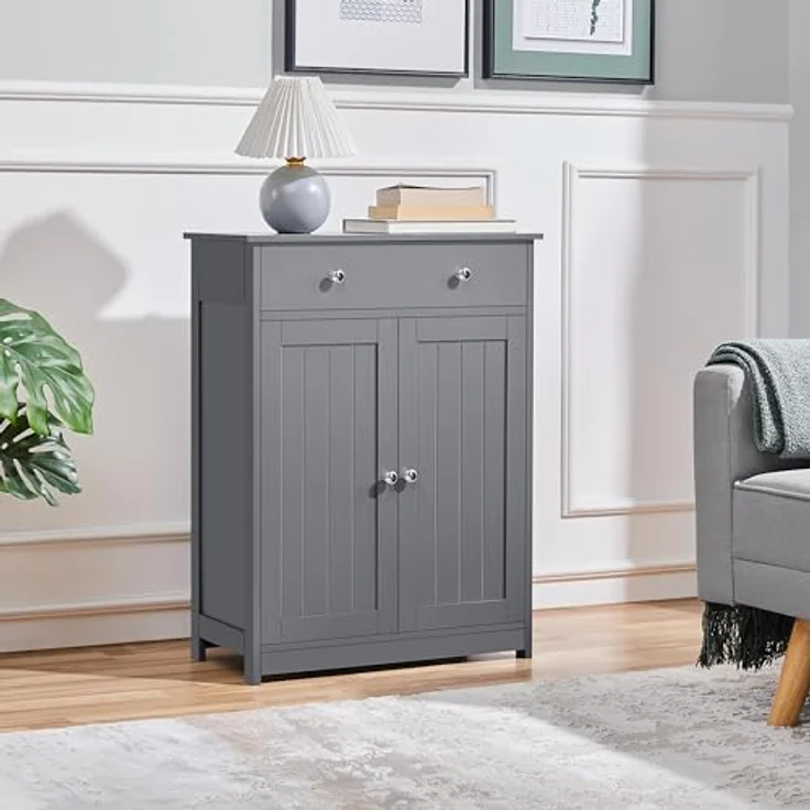 Yaheetech Badezimmerschrank Unterschrank Badschrank mit Doppeltür und Schublade Bodenschrank Badkommode Küchenschrank Aufbewahrungsschrank fürs Badezimmer Küche Wohnzimmer, Dunkelgrau – Bild 5